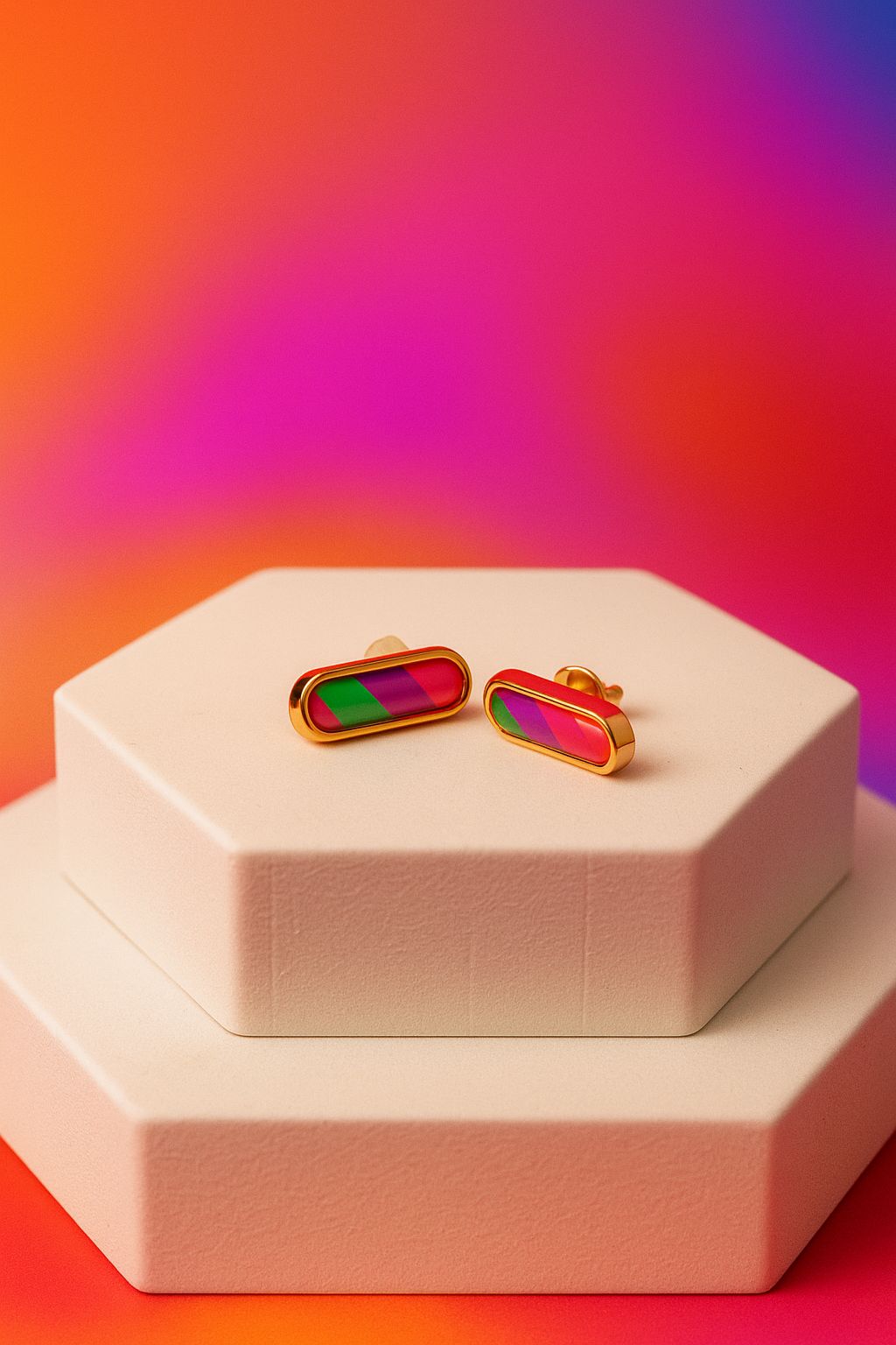 Gold Oval Striped Clay Studs