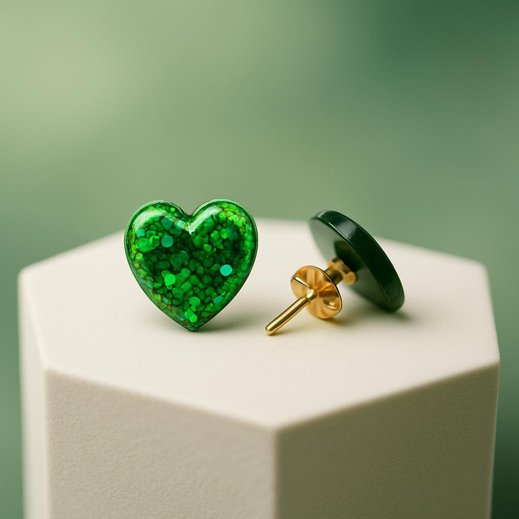 Sparkling Green Heart Earrings
