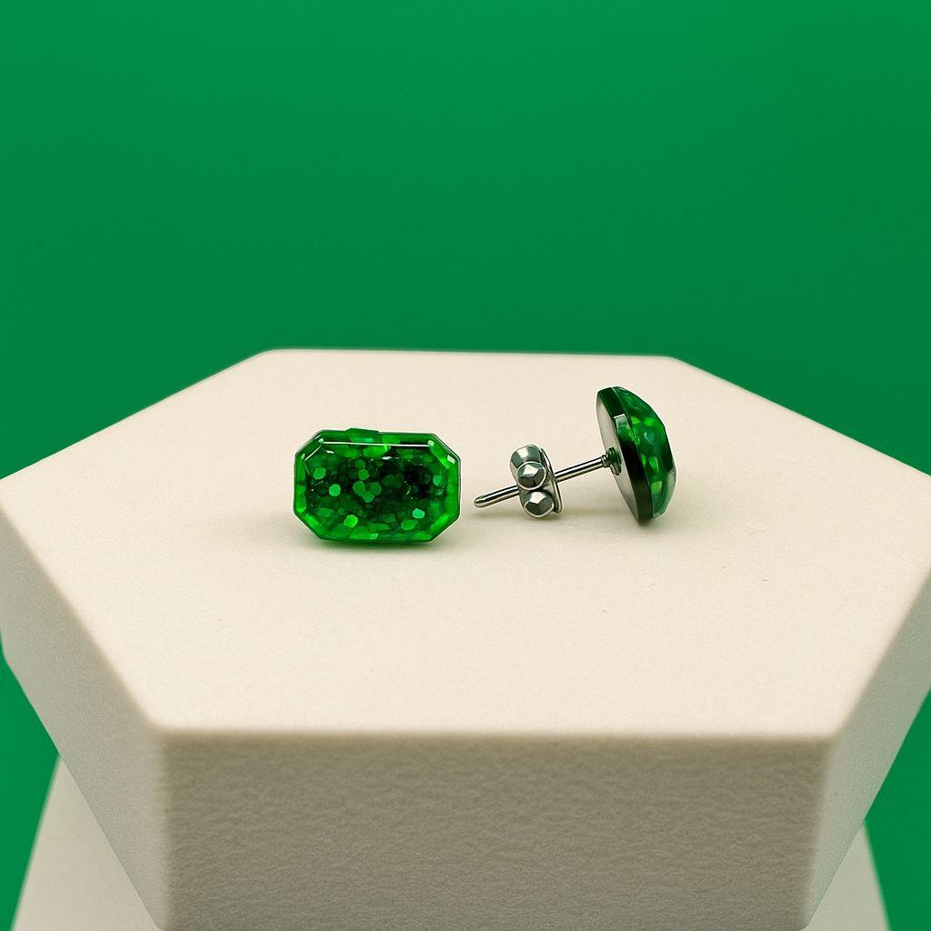 Emerald-Cut Glitter Earrings