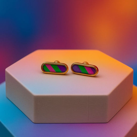 Gold Oval Striped Clay Studs