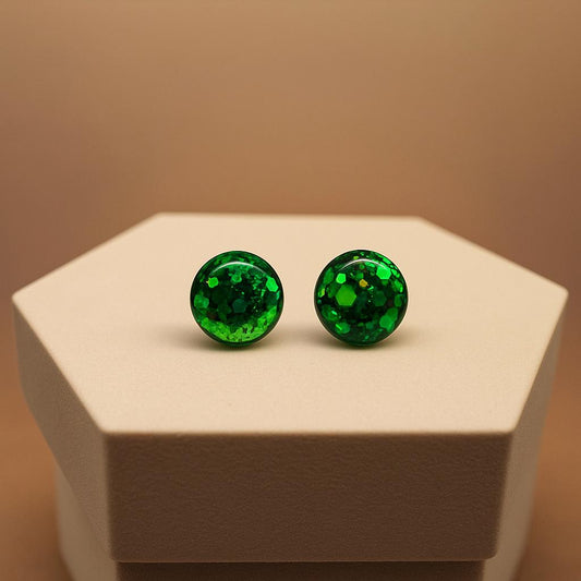 Emerald Sparkle Round Earrings