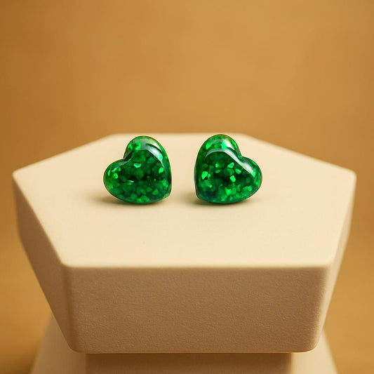 Sparkling Green Heart Earrings