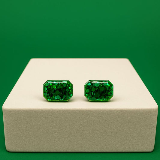 Emerald-Cut Glitter Earrings