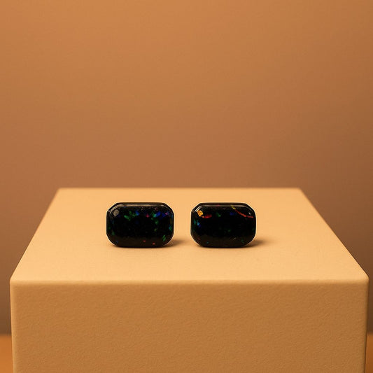Galaxy Prism Stud Earrings – Cosmic Emerald Cut